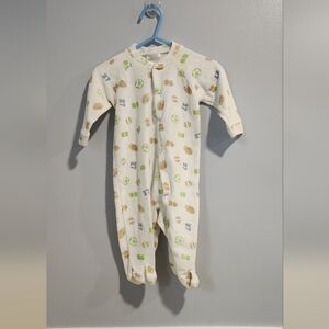 Adorable Kids Footie with Fun Sporty Terry Cloth Like Fabric  Print Vtg